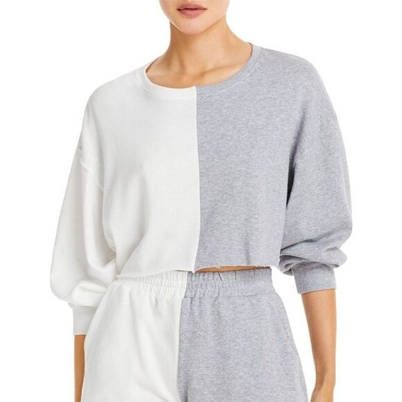 Fore✨Color Block Sweatshirt Grey White 100% Cotton - Picture 3 of 5